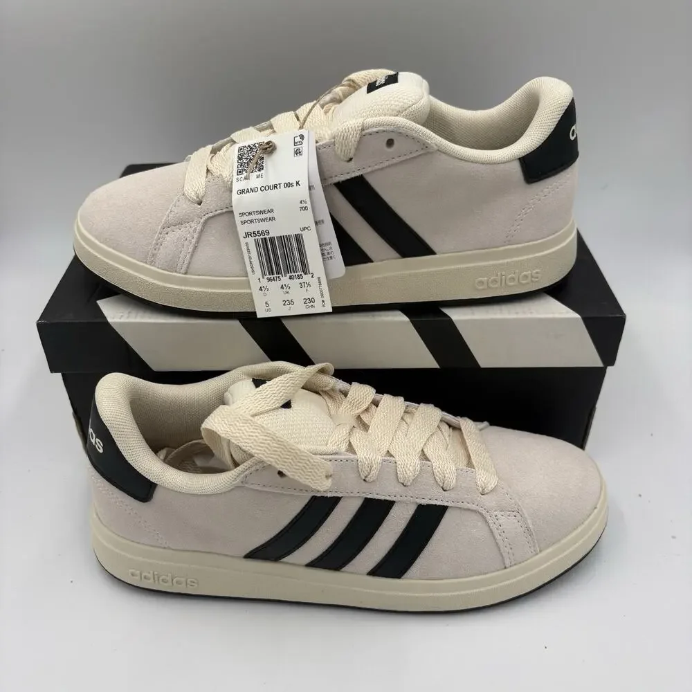 Adidas Grand Court 00s K Unisex Kids Size 5 Suede Beige And Black Sneakers New
